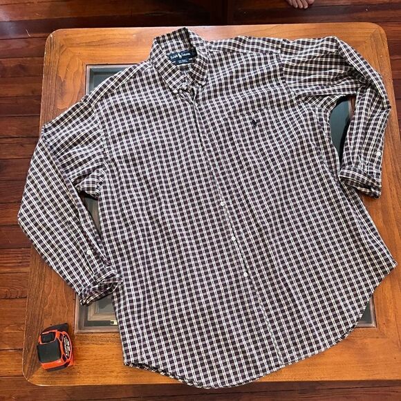 Ralph Lauren Large Big Shirt Button Down 100% Cotton Blue Red - Picture 1 of 5
